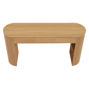 English Elm [video] Retro Fluted Console Table with 3 Drawers Open Niche Mid-century Entryway Natural N759P283616N