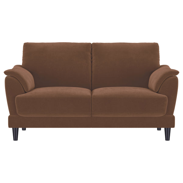 English Elm Dania Rust Woven Fabric Sofa and Loveseat Set with Tufted Crescent Arms B062S01663