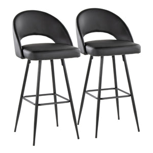 English Elm Fixed-height Metal Frame Barstools with Upholstered Seats and Geometric Footrest Set of 2 Black B202S01943