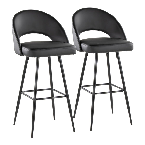 English Elm Fixed-height Metal Frame Barstools with Upholstered Seats and Geometric Footrest Set of 2 Black B202S01943