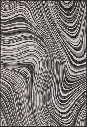 Unique Loom Outdoor Modern Pool Machine Made Abstract Rug Charcoal, Gray/Ivory 7' 1" x 10' 0"