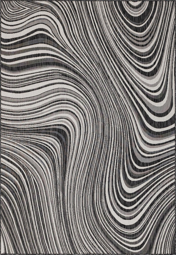 Unique Loom Outdoor Modern Pool Machine Made Abstract Rug Charcoal, Gray/Ivory 7' 1" x 10' 0"