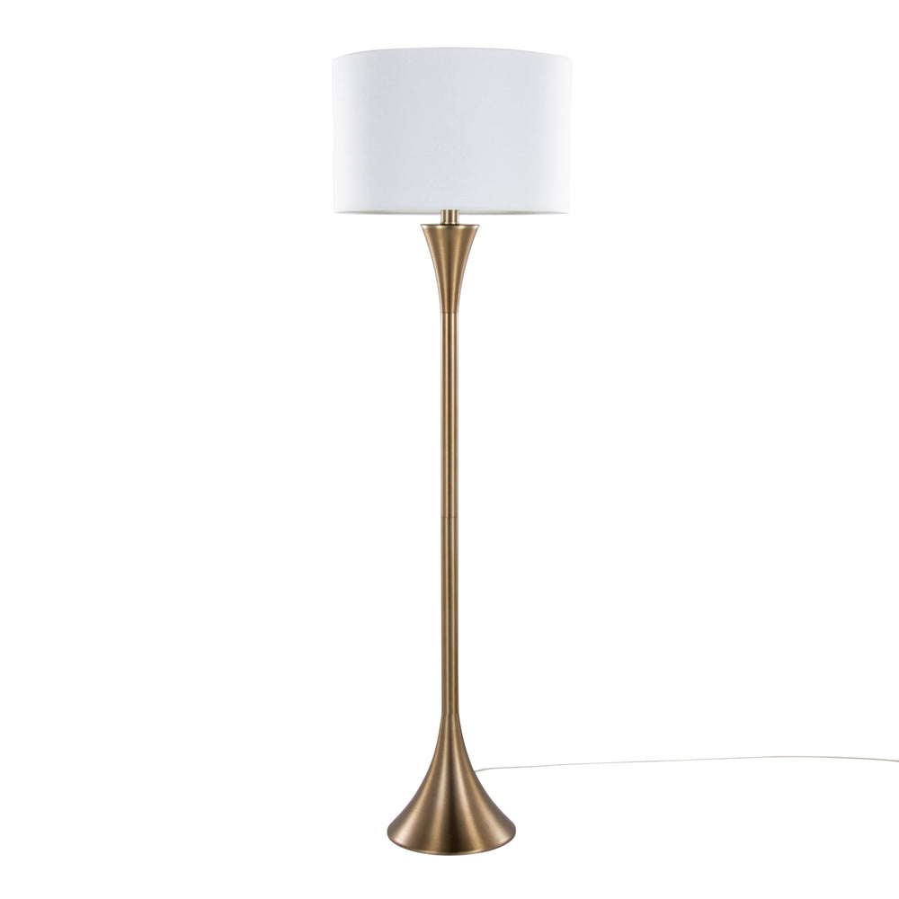 English Elm 65" Hourglass Floor Lamp Matte Golden Bronze Sculptural Body with White Linen Drum Shade B202P223994