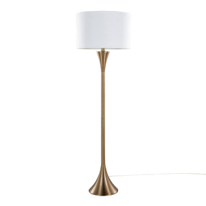 English Elm 65" Hourglass Floor Lamp Matte Golden Bronze Sculptural Body with White Linen Drum Shade B202P223994