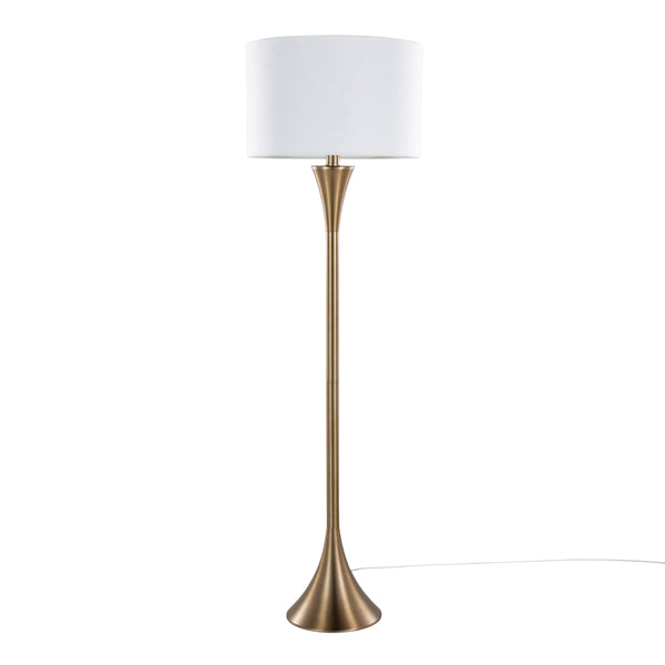 English Elm 65" Hourglass Floor Lamp Matte Golden Bronze Sculptural Body with White Linen Drum Shade B202P223994