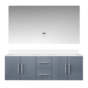 English Elm Dark Grey Double Bath Vanity 60 in with White Quartz Top, Soft-Close Storage, Scratch-Resist LED Mirror B2731S00770