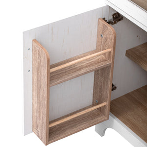 English Elm K&k Arched Farmhouse Pantry Cabinet Glass Doors Hidden Drawer Two Tone Kitchen Storage White N707S288969W