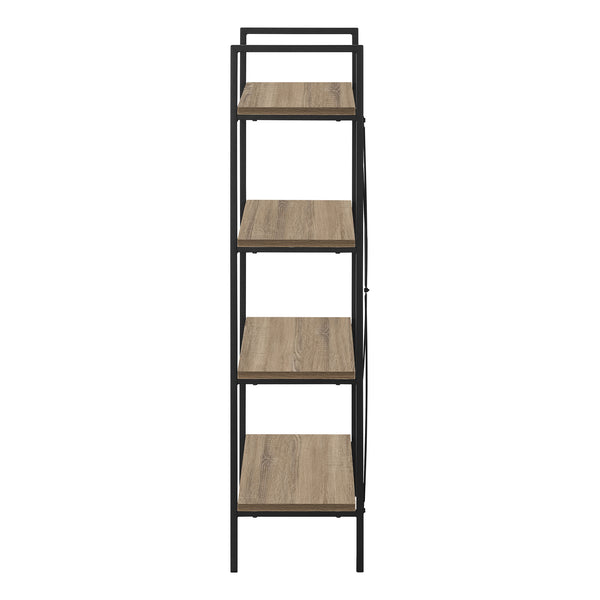 English Elm Bookshelf, 4-Tier Space-Saving Bookcase with Dark Wood-Look Laminate and Black Metal Frame for Home Decor taupe 50 L x 14 W x 4 H B2710P219958