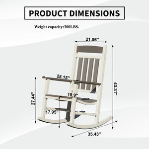 English Elm Outdoor Rocking Chairs Set of 2 HDPE Patio Oversized Rockers for Adults, Weatherproof, Ergonomic Comfort Grey+White W1859P360054
