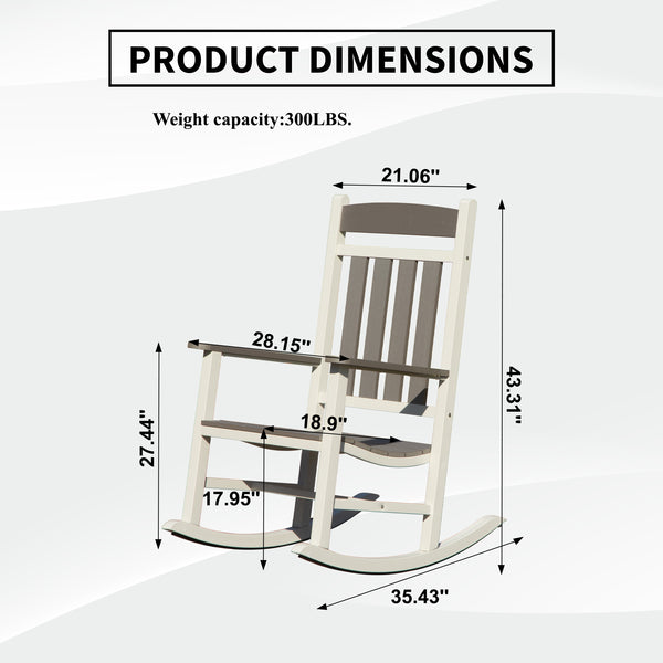 English Elm Outdoor Rocking Chairs Set of 2 HDPE Patio Oversized Rockers for Adults, Weatherproof, Ergonomic Comfort Grey+White W1859P360054
