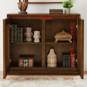 English Elm Mid Fluted Hollowed Sideboard Cabinet with Outlet Holes, Mid Century Storage Buffet for Entryway, Dining Walnut Brown W1801P288510