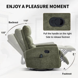 English Elm Heat Massage Rocker Recliner with Swivel Base Vibrating Nodes Lumbar Relief Fabric W3224P357572