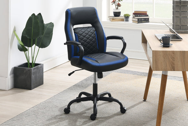 English Elm Blue Faux Leather Office Chair Ergonomic Plush Padding Lumbar Support Adjustable Height Casters B011P366762