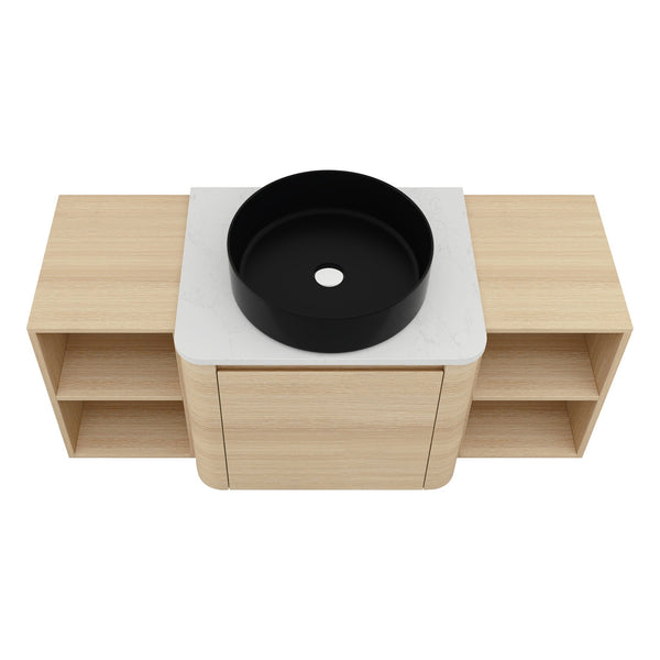 English Elm 48'' Wall-Mounted Bathroom Vanity With Elegant Ceramic Sink, Soft-Close Door & Ample Storage Shelves W999S00470