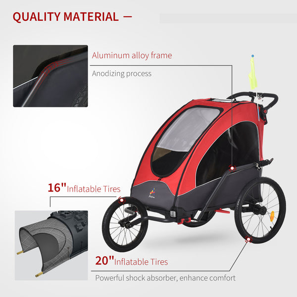 English Elm Aosom 3 in 1 Kids Bike Trailer Jogger Stroller Aluminum Frame Rubber Tires W2225P200440