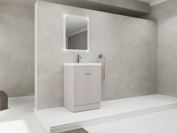 English Elm 24" Freestanding Bathroom Vanity with White Resin Sink, Soft-Close Doors, Adjustable Shelf, Durable Plywood Finish khaki W999S00334