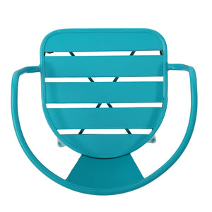 English Elm Colmar Outdoor Iron Bistro Set Powder Coated Slatted Armchairs Round Patio Table Teal 56558.00MCT
