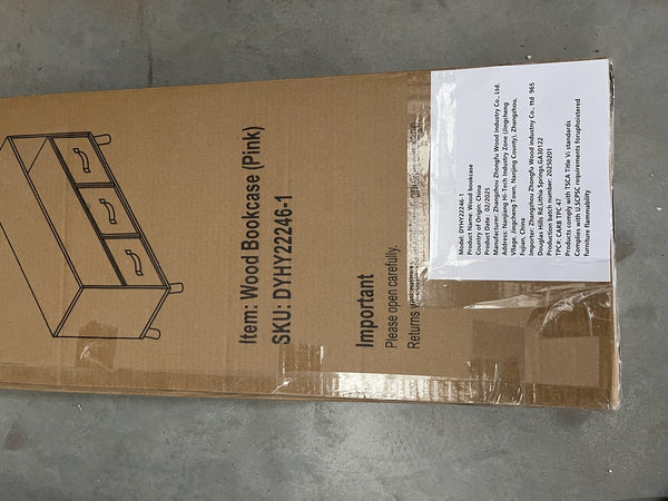 English Elm Kids Collapsible Fabric Drawer Bookcase with Display Shelves, Toy Organizer Cabinet, White/Pink Modern Kid-Friendly Storage W80870283