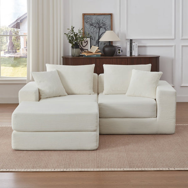 English Elm Modular Cloud Sectional Corduroy Sofa Deep Seat Comfort for Flexible Living Spaces White W3396P435274