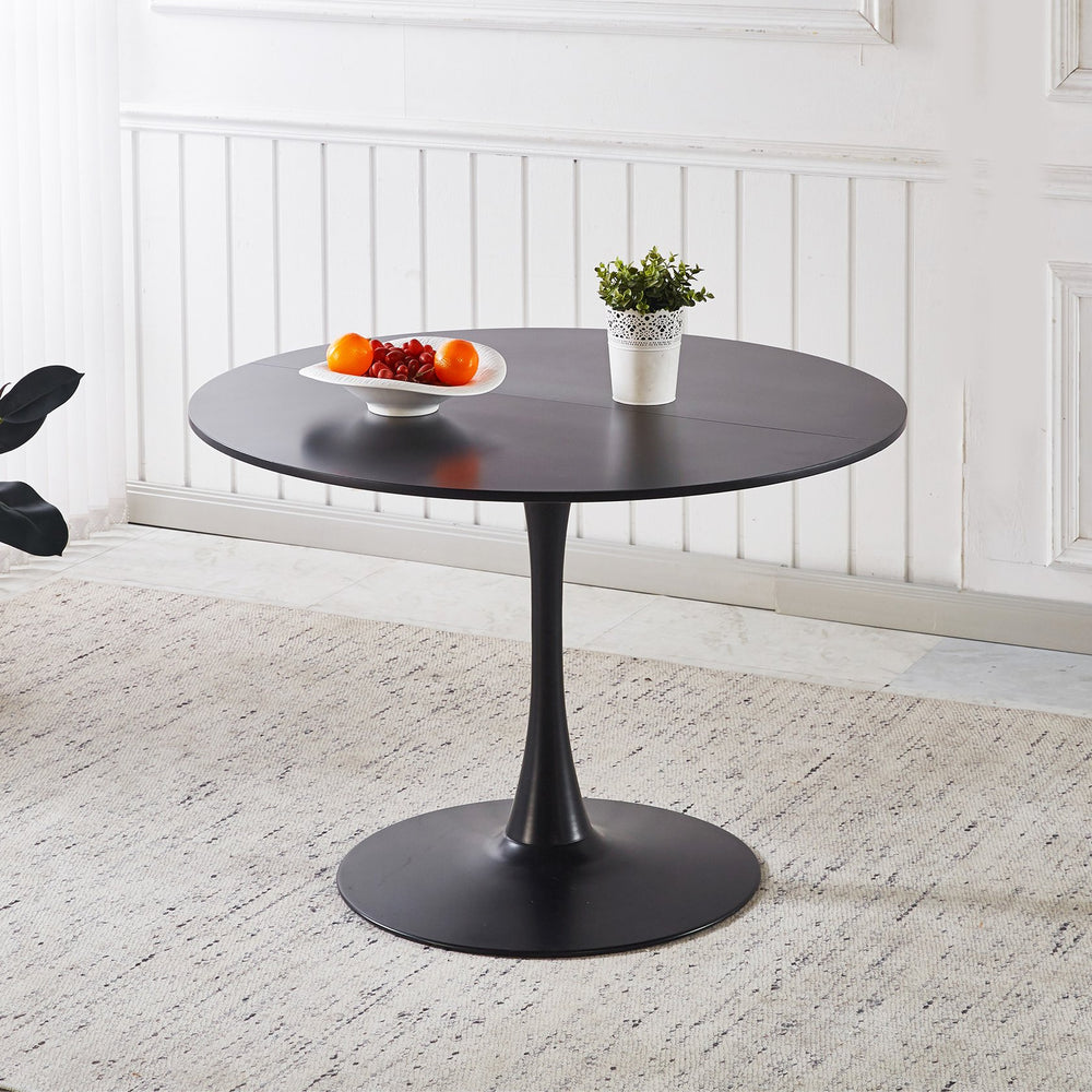 English Elm 42.1" Round Tulip Pedestal Dining Table Mid-century Mdf Top Seats Six Glossy Black W234P421897