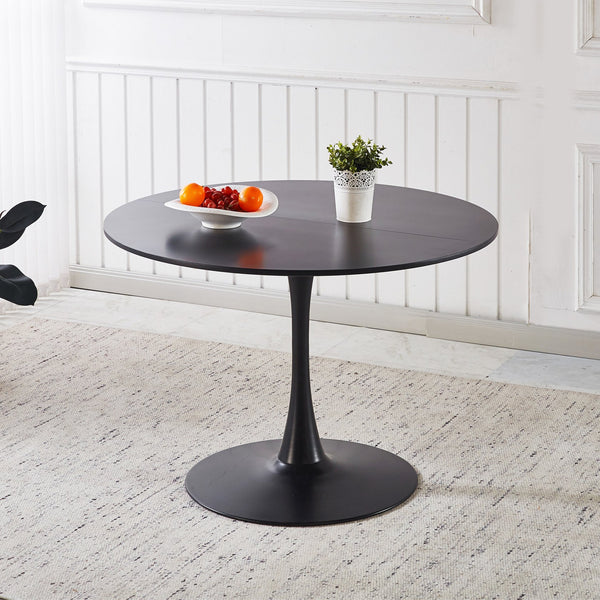 English Elm 42.1" Round Tulip Pedestal Dining Table Mid-century Mdf Top Seats Six Glossy Black W234P421897