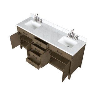 English Elm Grey Oak Double Bath Vanity With Carrara Marble Top & Gooseneck Faucet Set - Stylish Storage Solution! B2731P259896