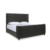 Brooklyn King Tufted Panel Bed Set in Vintage Black Brown Faux Leather