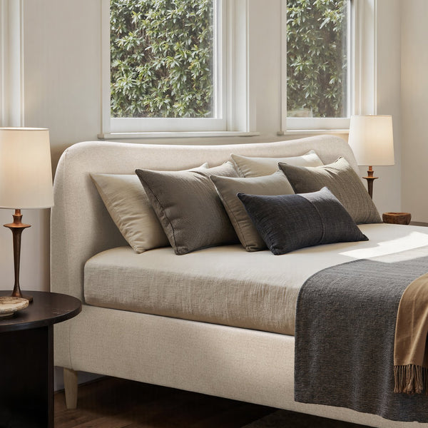 English Elm Jennifer Taylor Home - Roman Curved Headboard Upholstered Platform Bed - King Size, Cozy Oatmeal Chenille Elegance B2719P353143