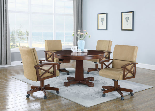 English Elm Calloway Round Convertible Game Dining Table with Tobacco Finish Pedestal Base B062S00790