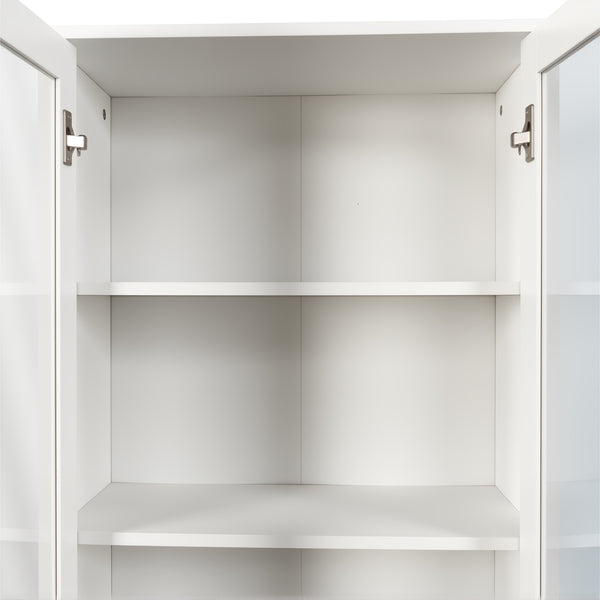 English Elm 70.87" Modern Display Storage Cabinet with 4-Tier Pull-Out Shelves, Dual Glass Doors for Home White W331P295245