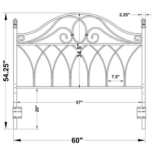 English Elm Willston Brown Queen Metal Scroll Headboard — Romantic Curved Scrollwork, Classic Finials, Warm Traditional Style B062P340843