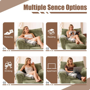 English Elm Bean Bag Chair with Armrests Shredded Foam Fill Oversized Lounge Seat for Adults Green W5385P433244