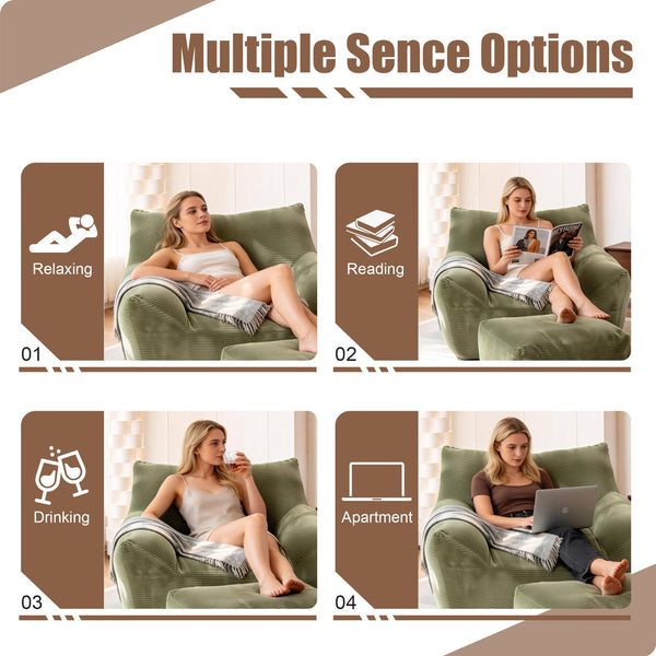 English Elm Bean Bag Chair with Armrests Shredded Foam Fill Oversized Lounge Seat for Adults Green W5385P433244