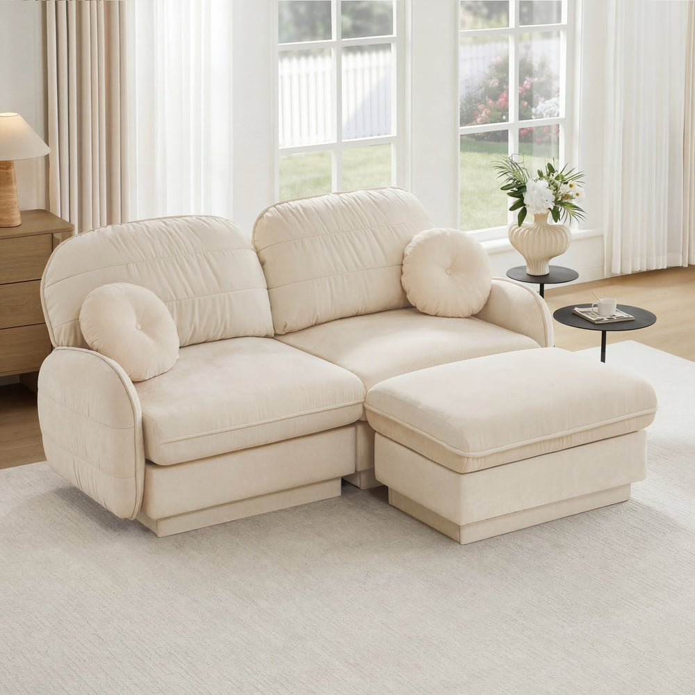 English Elm Chenille Cloud Loveseat with Quilted Back Pillows Deep Seat Comfort for Living Room W714S01748