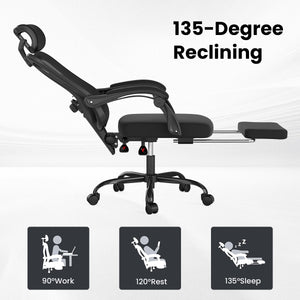 English Elm Ergonomic Office Chair With Adjustable Footrest, Breathable Mesh Design For Ultimate Comfort & Support T3623P380948