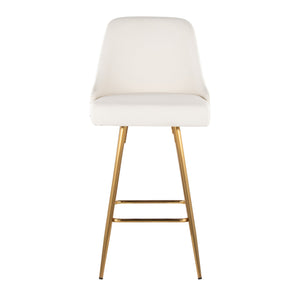 English Elm Fixed-height Counter Stools Gold Frame White Faux Leather Nailhead Set for Kitchen Islands B202S01852
