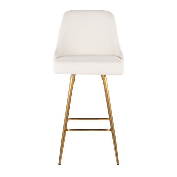 English Elm Fixed-height Counter Stools Gold Frame White Faux Leather Nailhead Set for Kitchen Islands B202S01852
