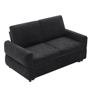 English Elm Convertible Chenille Sleeper Loveseat with Usb Ports and Reclining Backrest for Small Spaces Black N719P390439B