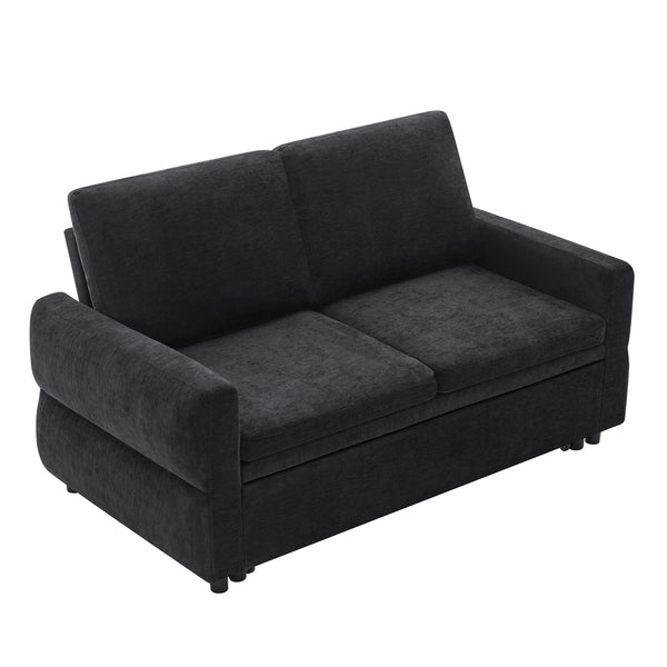 English Elm Convertible Chenille Sleeper Loveseat with Usb Ports and Reclining Backrest for Small Spaces Black N719P390439B