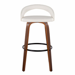 English Elm Fixed-height Swivel Barstools Walnut Bentwood Frame Faux Leather Seats Set of 2 B202S01859