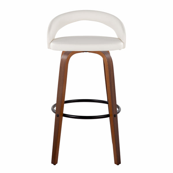 English Elm Fixed-height Swivel Barstools Walnut Bentwood Frame Faux Leather Seats Set of 2 B202S01859
