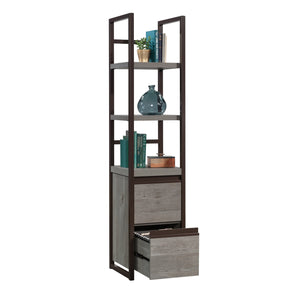 English Elm Narrow Bookcase - Stylish Brown Oak Finish With Locking Drawers For Secure Storage In Small Spaces B356P367966