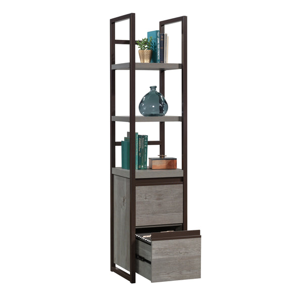 English Elm Narrow Bookcase - Stylish Brown Oak Finish With Locking Drawers For Secure Storage In Small Spaces B356P367966