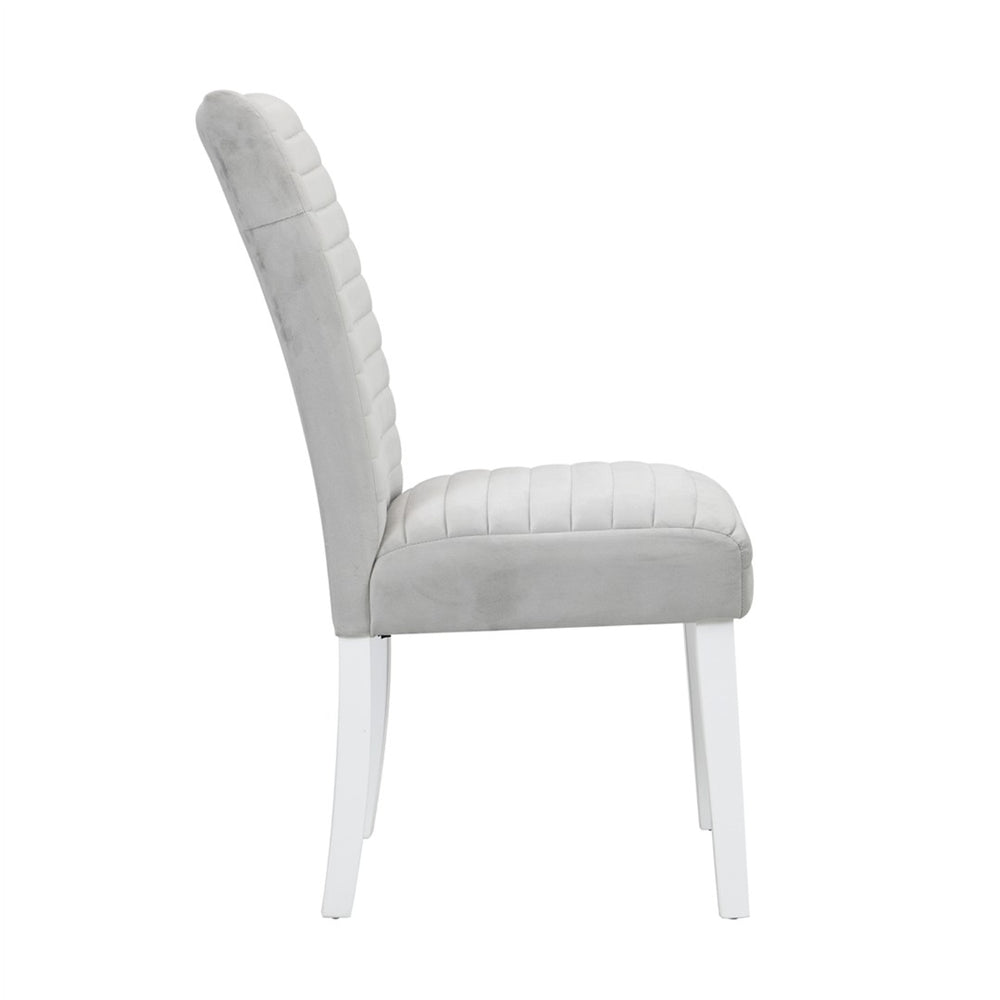 English Elm Set Of 2 Velvet Upholstered Side Chairs - Elegant Gray Comfort With Modern White Gloss Finish B016P322919-GIGA