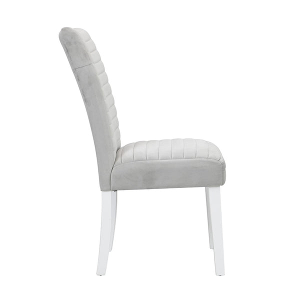 English Elm Set Of 2 Velvet Upholstered Side Chairs - Elegant Gray Comfort With Modern White Gloss Finish B016P322919-GIGA
