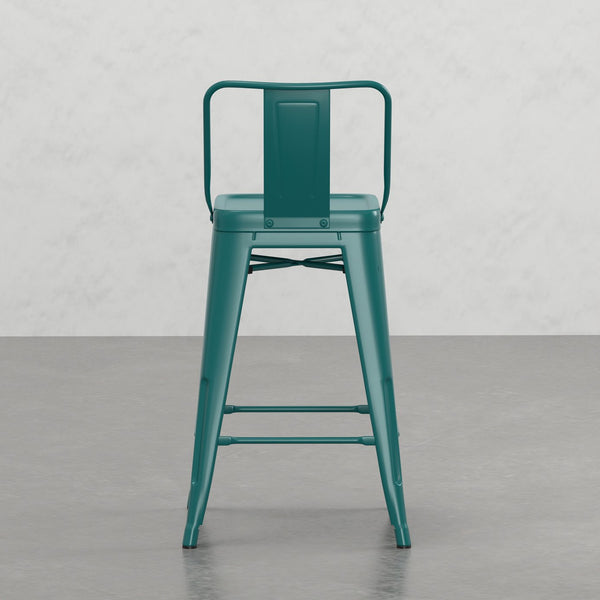 English Elm Keeley 24in Metal and Solid Elm Wood Counter Stools Set of 4 — Curved Backs, Footrests, Durable Finish Teal Blue B2732P253608