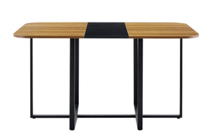 English Elm Black Two-tone Mdf Dining Table Seats Six with Metal Legs for Industrial Spaces W3875P372867