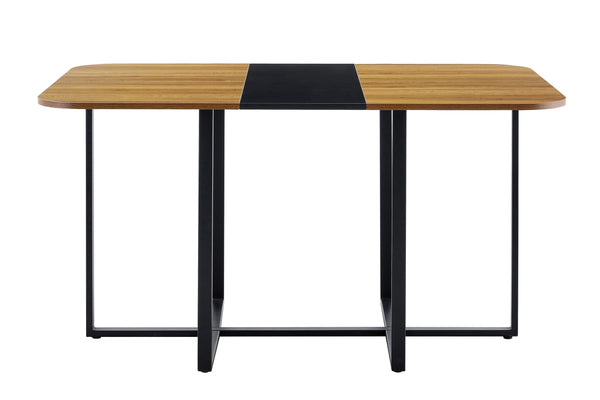 English Elm Black Two-tone Mdf Dining Table Seats Six with Metal Legs for Industrial Spaces W3875P372867