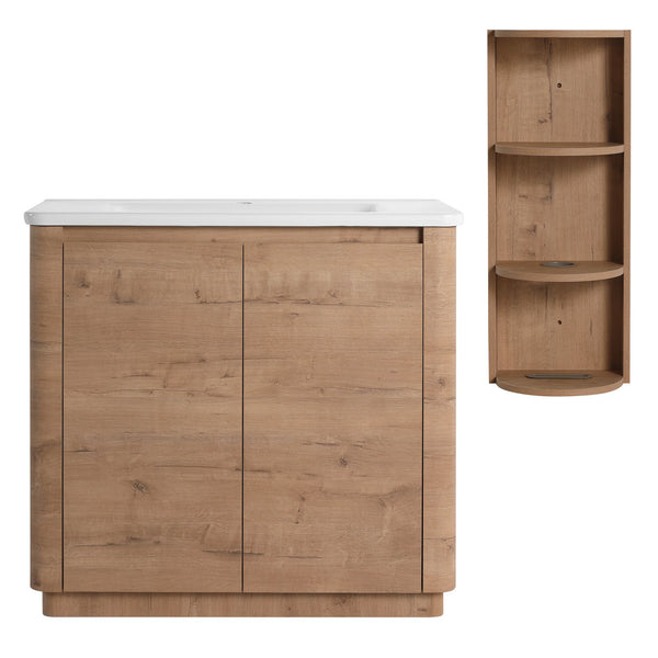 English Elm 36'' Freestanding Bathroom Vanity With Ceramic Sink, Soft-Close Doors & Stylish Storage Solutions W999S00403