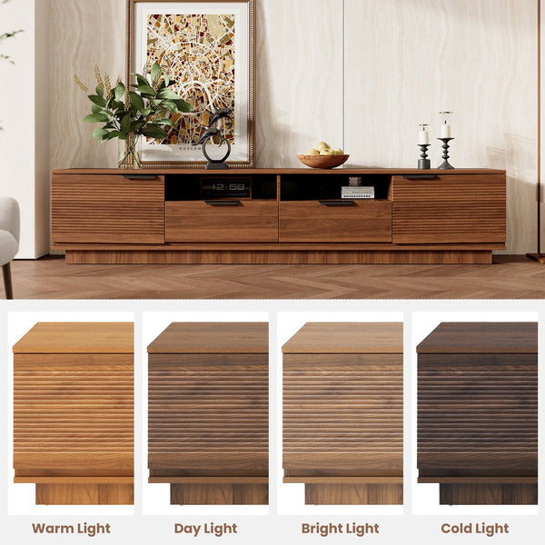 English Elm 78 Inch Walnut Media Console with Slatted Doors Solid Wood Legs and Cable Management N710P374714P